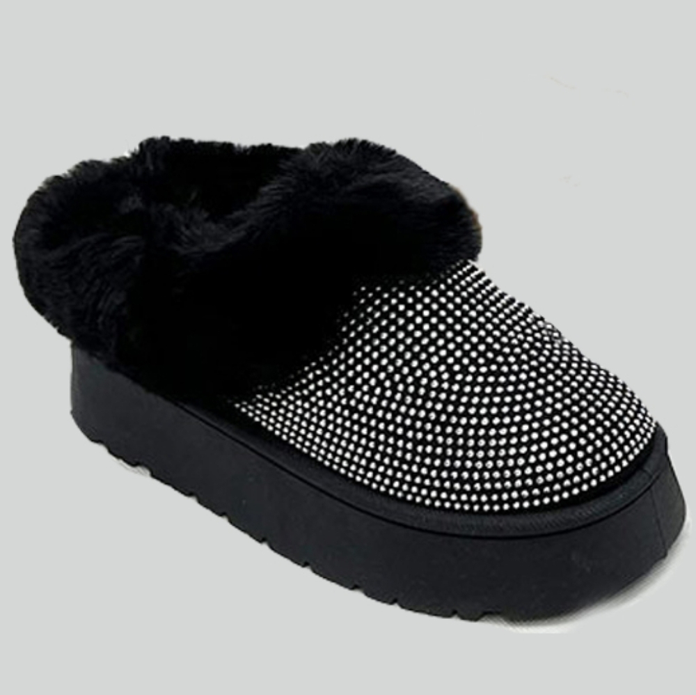 Glam Plush Platform Booties - Black